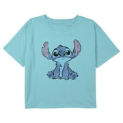 Girl's Lilo \u0026 Stitch Watercolor Stitch Crop Graphic Tee Blue Medium